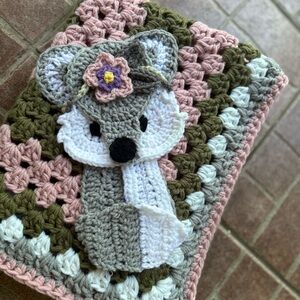 Handmade Crochet Fox Blanket for Kids - Pink, Green, Gray